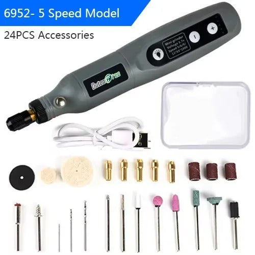 Cordless Mini Drill Engraving Pen 3-Speed USB Tool with 24PCS Kit