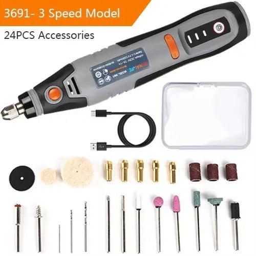 Cordless Mini Drill Engraving Pen 3-Speed USB Tool with 24PCS Kit