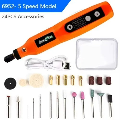 Cordless Mini Drill Engraving Pen 3-Speed USB Tool with 24PCS Kit