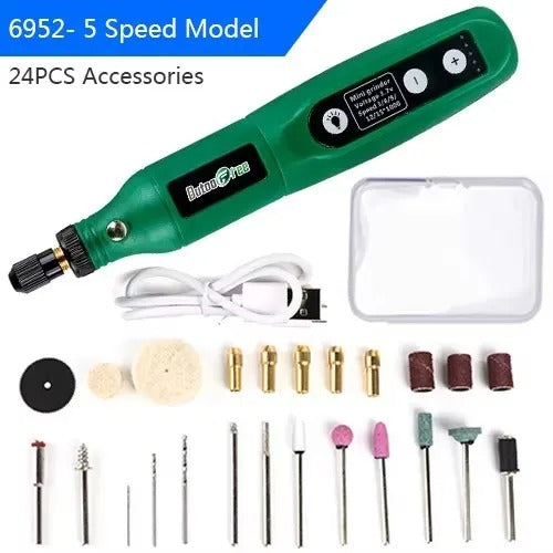 Cordless Mini Drill Engraving Pen 3-Speed USB Tool with 24PCS Kit