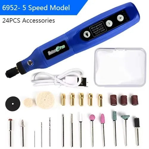 Cordless Mini Drill Engraving Pen 3-Speed USB Tool with 24PCS Kit