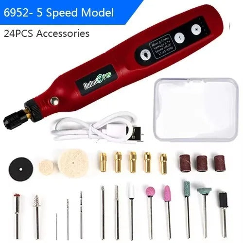 Cordless Mini Drill Engraving Pen 3-Speed USB Tool with 24PCS Kit