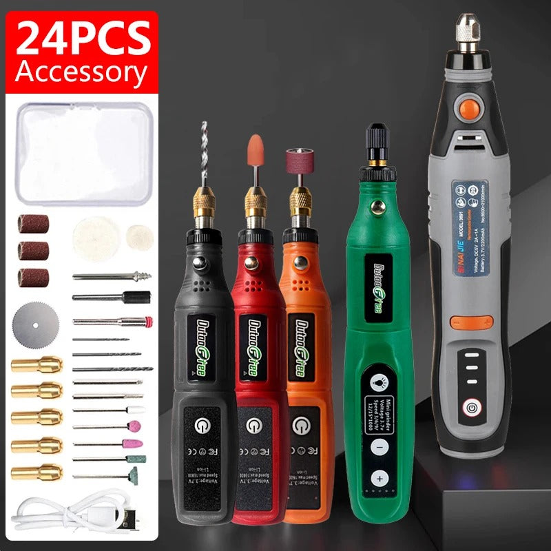 Cordless Mini Drill Engraving Pen 3-Speed USB Tool with 24PCS Kit