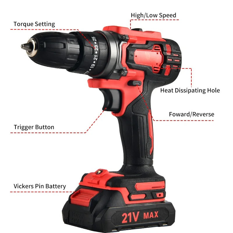 21V Electric Drill 2-Speed Adjustable Torque